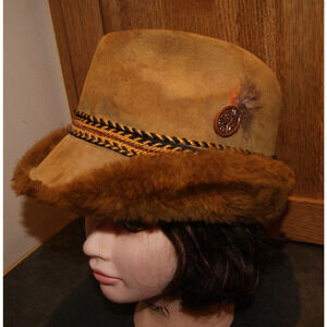Vintage 60s Wolverine Hat Fedora Winter Snow, Fur Trim Suede Cap Mens Small